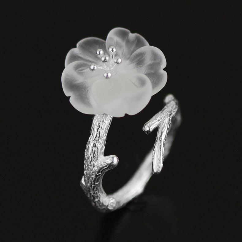 Blingrunway s925 tree branch rain flower open ring