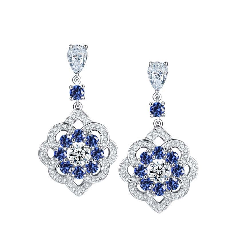 Blingrunway Cultured Sapphire Flower Stud Earrings