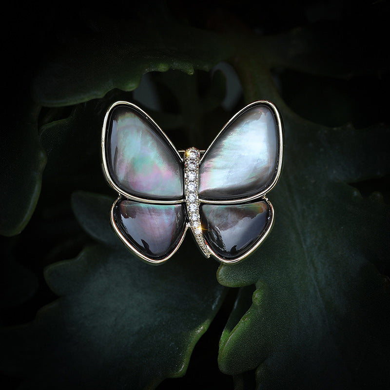 Blingrunway natural mother-of-pearl butterfly brooch