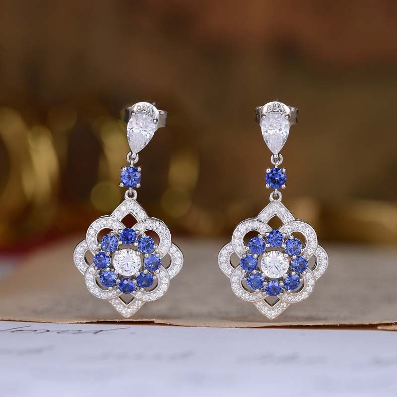 Blingrunway Cultured Sapphire Flower Stud Earrings