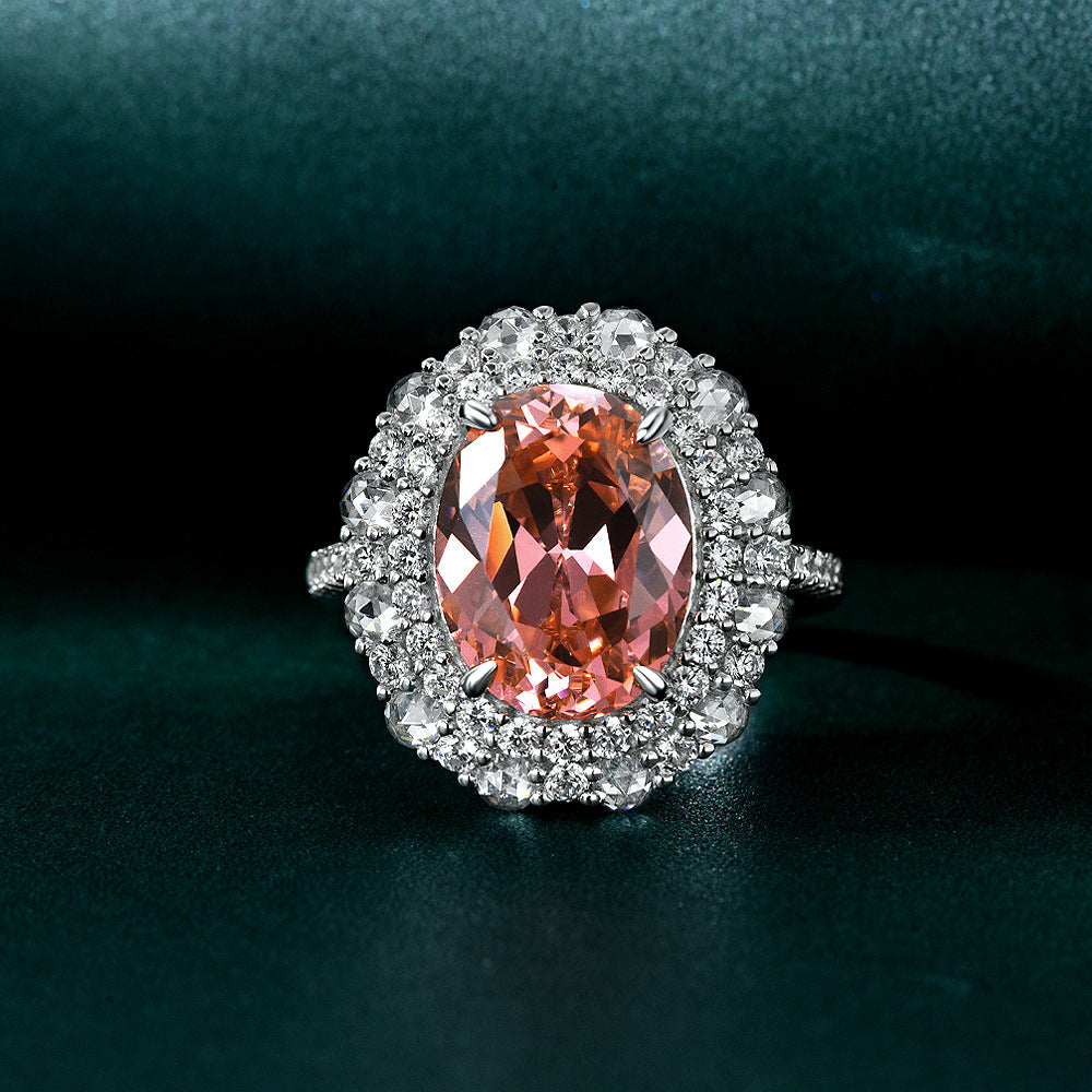 Blingrunway S925 Sunset Orange Pink High Carbon Diamond Ring