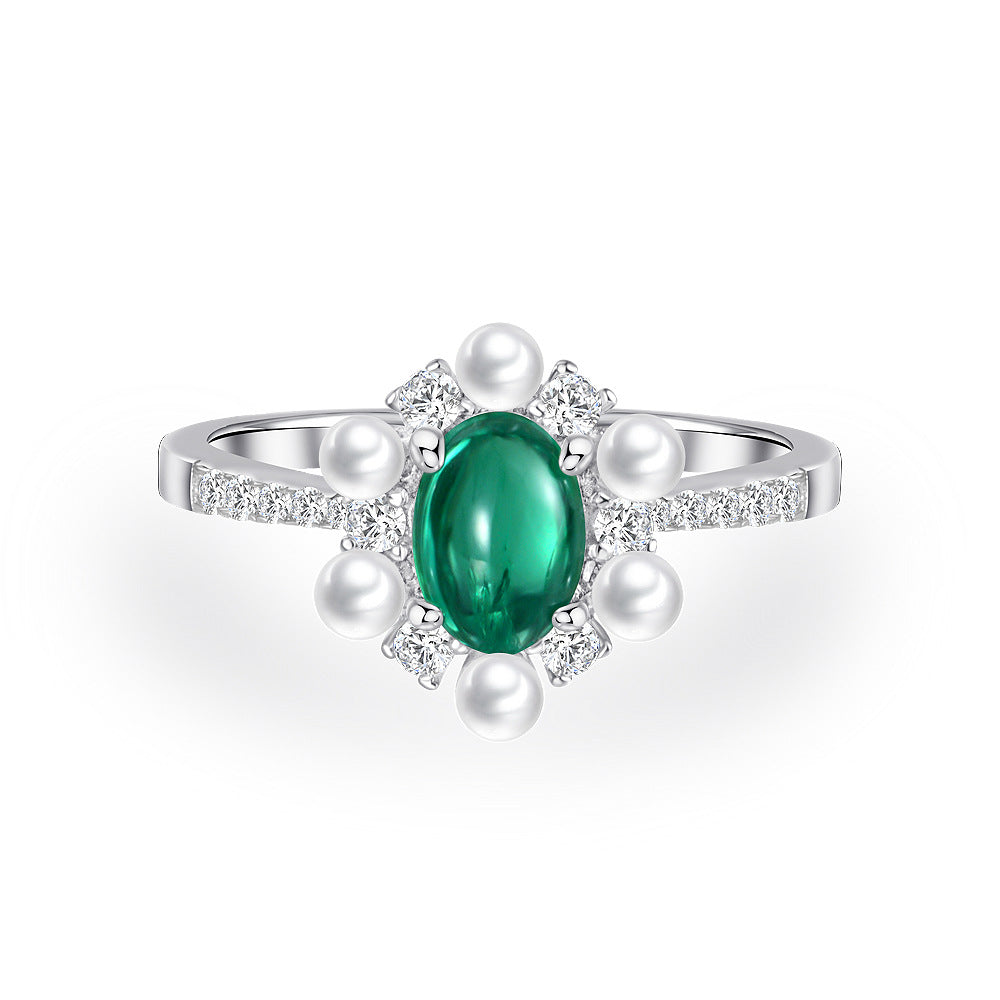 Blingrunway S925 Egg-shaped Cultivated Azure Ring