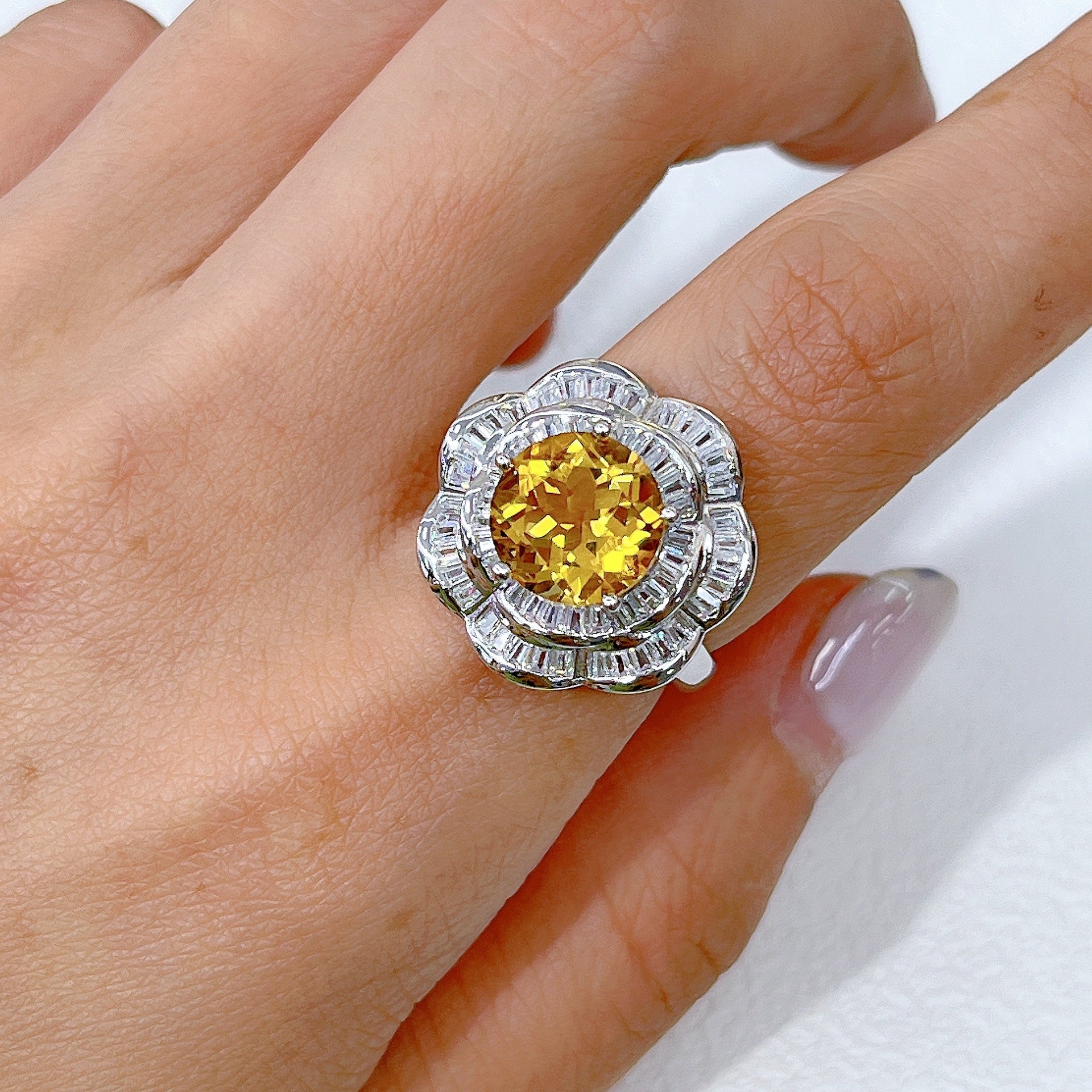 Blingrunway Sunflower Design S925 Citrine Ring