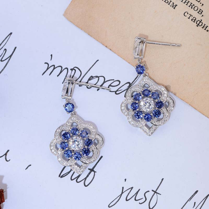 Blingrunway Cultured Sapphire Flower Stud Earrings