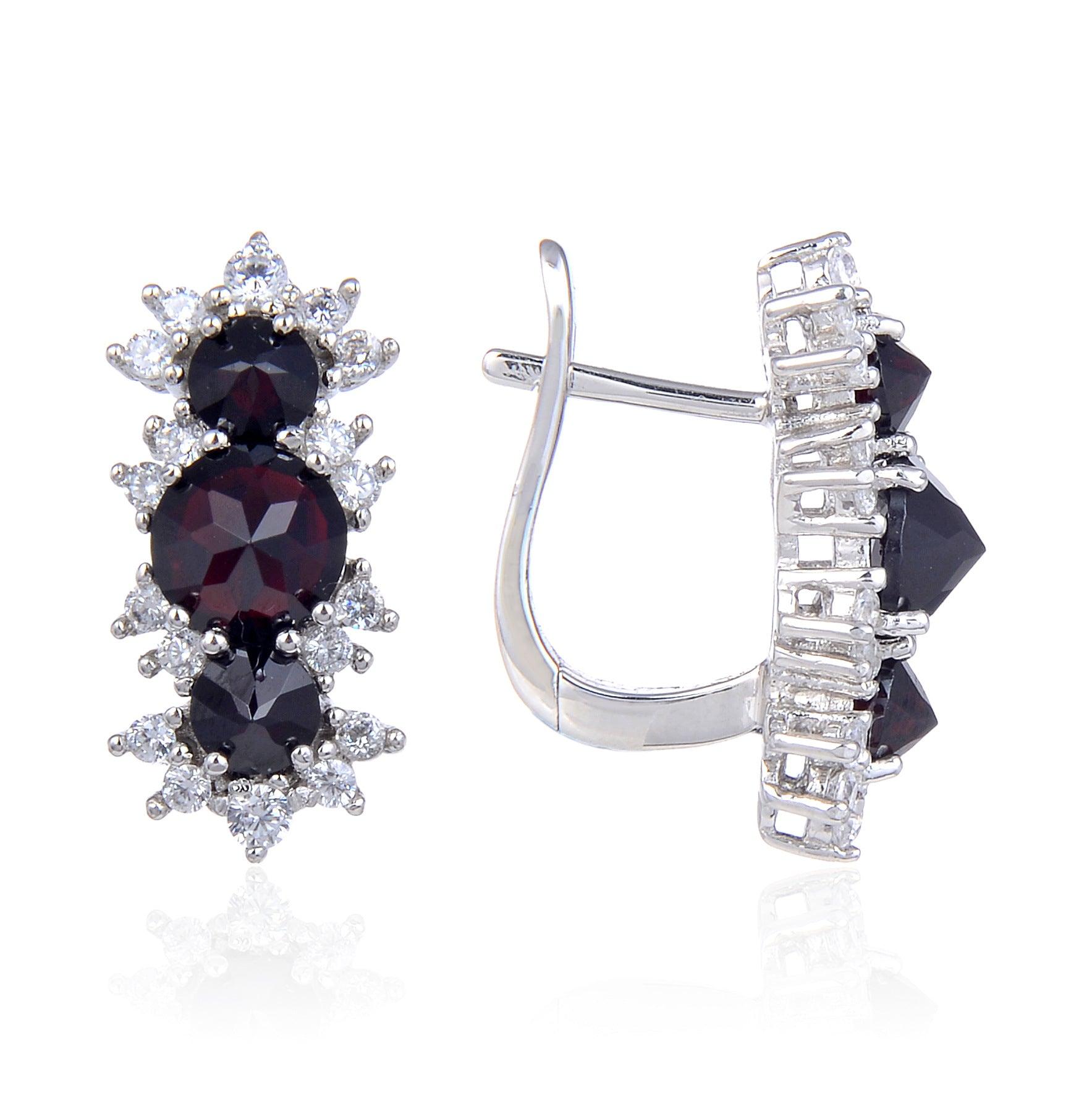 Blingrunway Snowflake design natural topaz garnet s925 sterling silver inlaid gemstone earrings