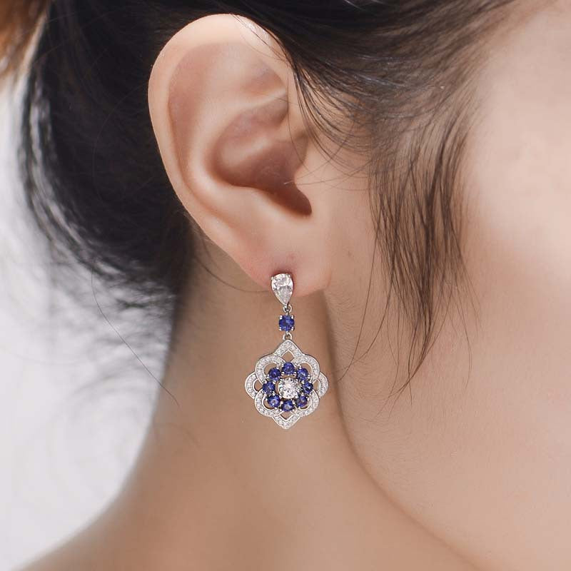 Blingrunway Cultured Sapphire Flower Stud Earrings