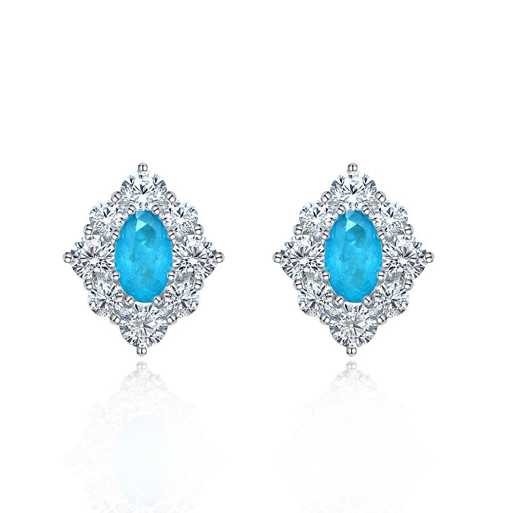 Blingrunway Synthetic Paraiba Egg-Shaped Sapphire Stud Earrings