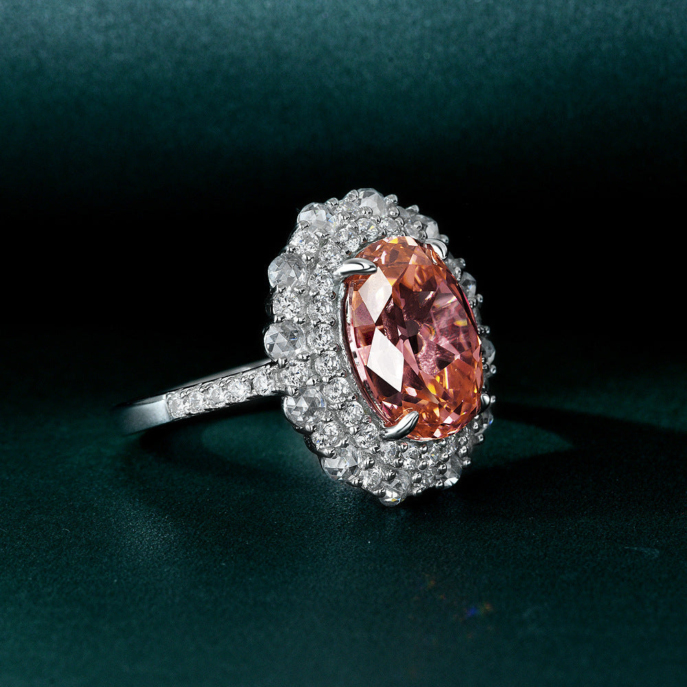 Blingrunway S925 Sunset Orange Pink High Carbon Diamond Ring