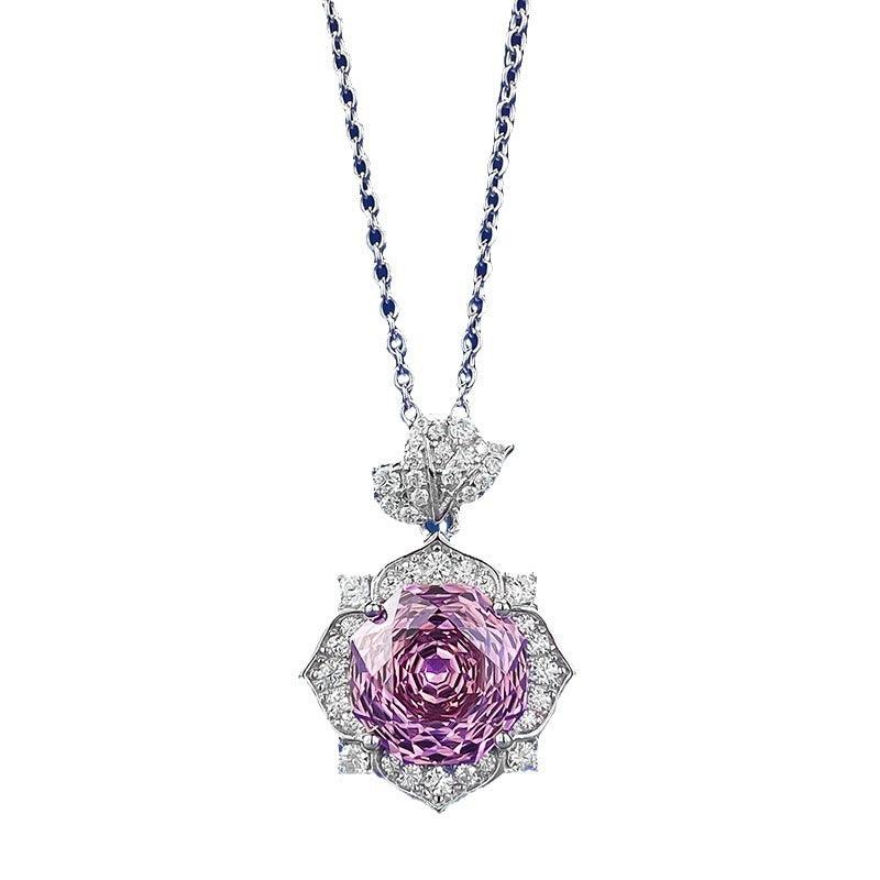 Blingrunway S925 Rose Purple Petal Pendant