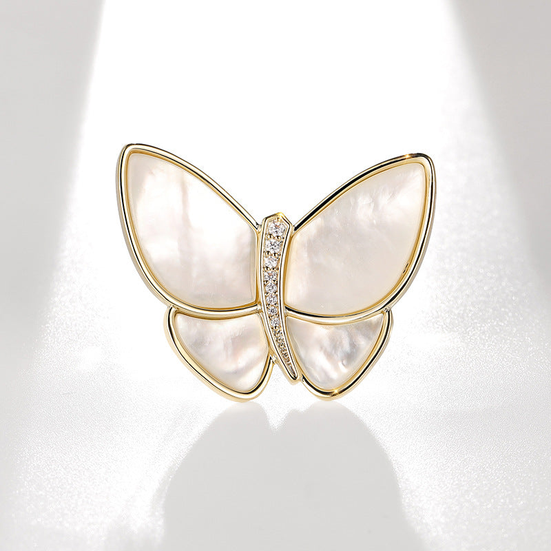 Blingrunway natural mother-of-pearl butterfly brooch