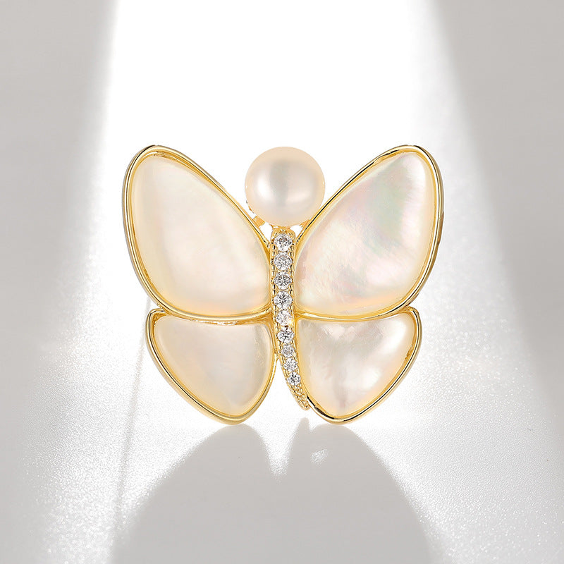 Blingrunway natural mother-of-pearl butterfly brooch