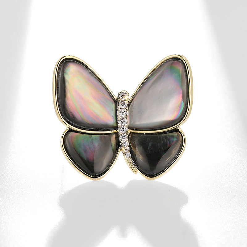 Blingrunway natural mother-of-pearl butterfly brooch