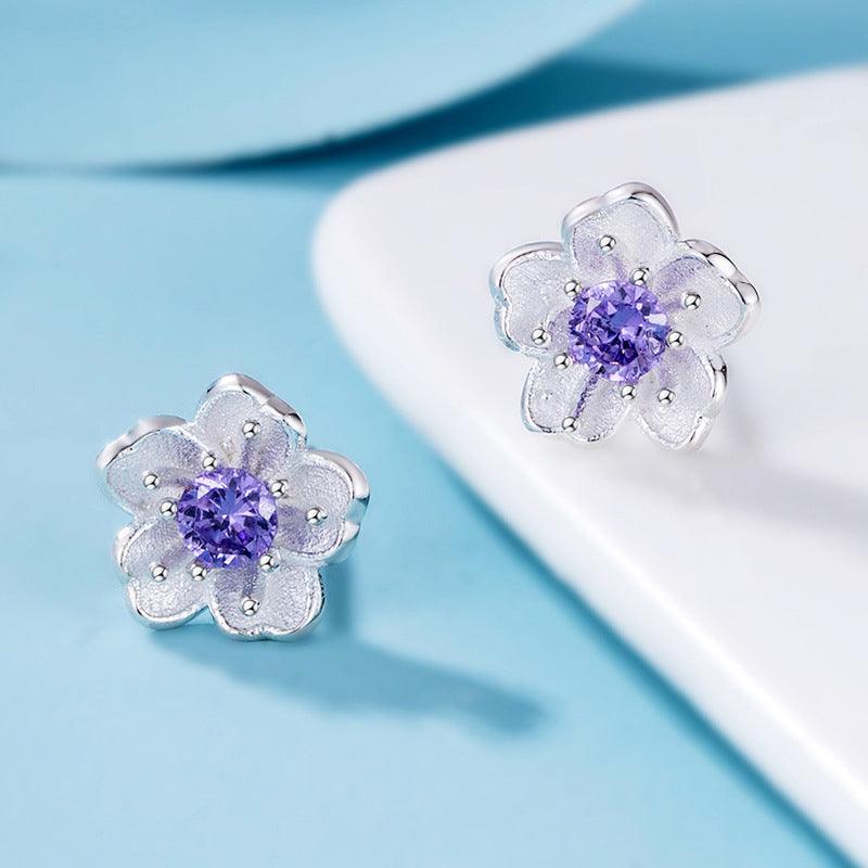 Blingrunway S925 Sakura Flower Zircon Earrings