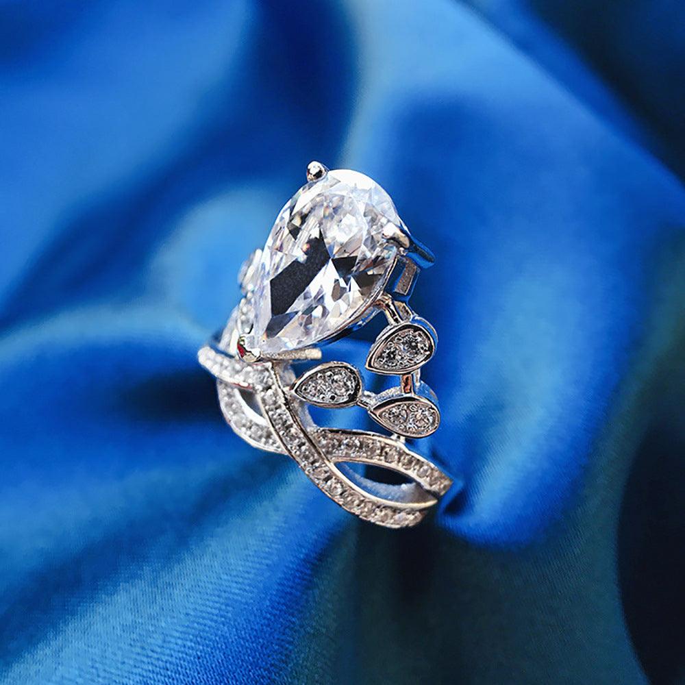 Waterdrop Crown Zircon Handmade Silver Ring-BlingRunway