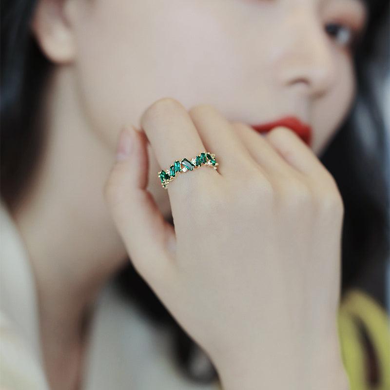 Bling Runway Emerald Ring Female Minority Design Japanese women's index