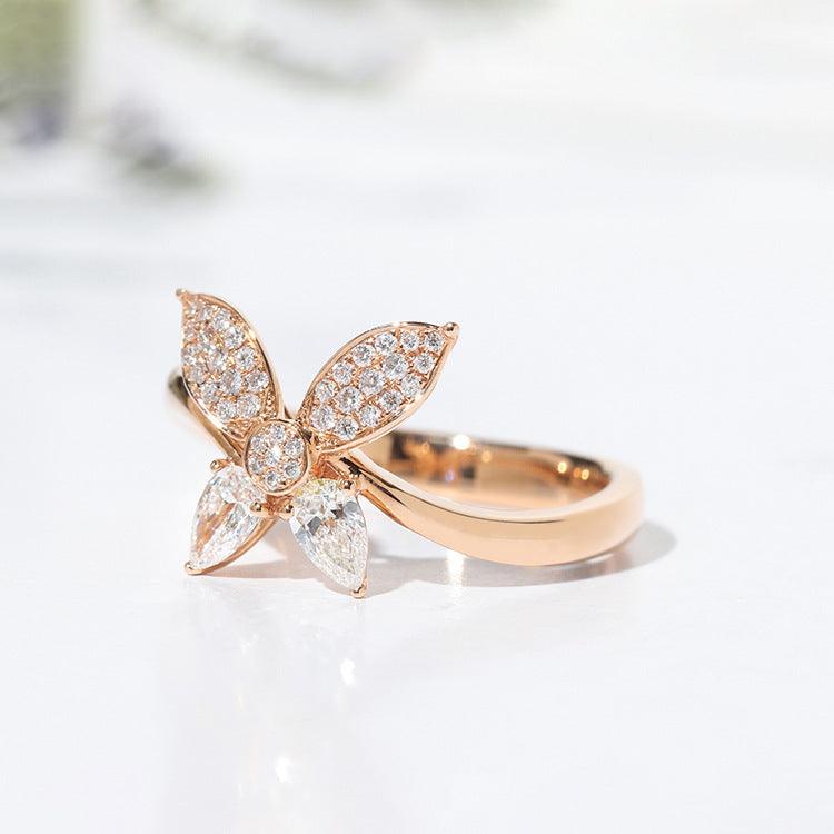 Butterfly Pear Shaped Zircon Handmade S925 Silver Ring-BlingRunway