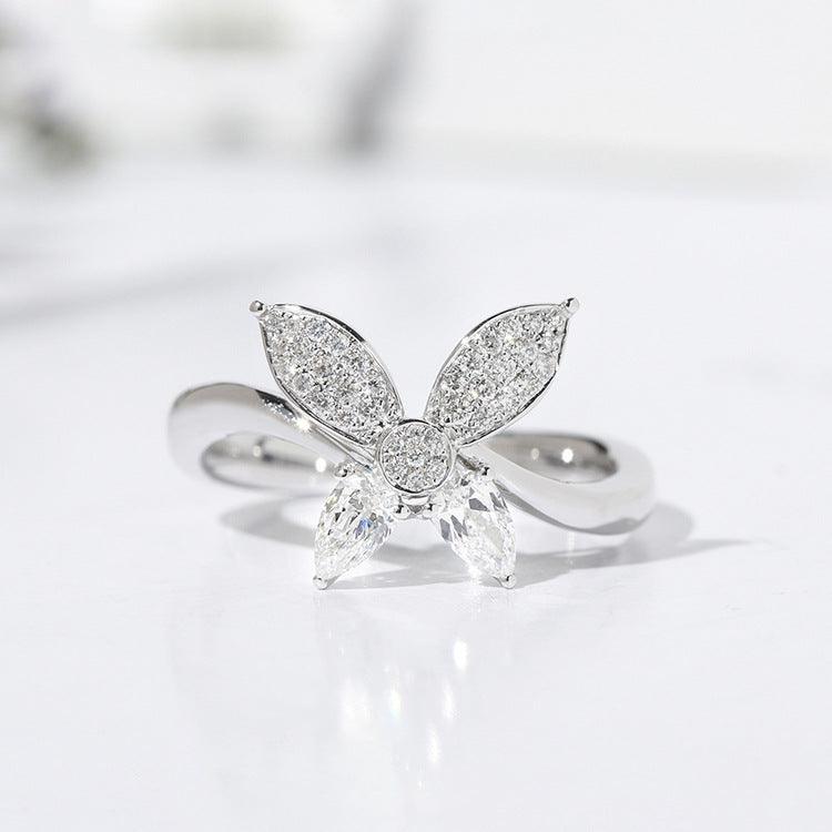 Butterfly Pear Shaped Zircon Handmade S925 Silver Ring-BlingRunway