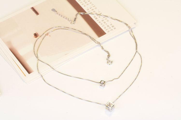 Bling Runway Love Cube Zircon Pendant Necklace Double Necklace Trend Necklace