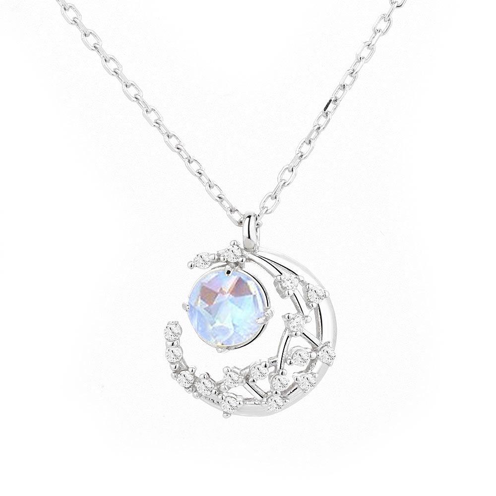 Aurora Collection Star Moon Pendant S925 Sterling Silver Necklace-BlingRunway