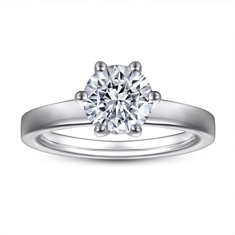 Bling Runway Classic simple six-claw one-carat handmade silver zircon ring-BlingRunway