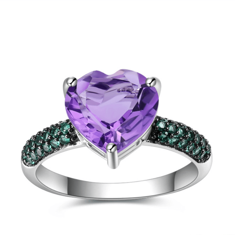 Natural gemstone heart shaped design S925 sterling silver ring-BlingRunway