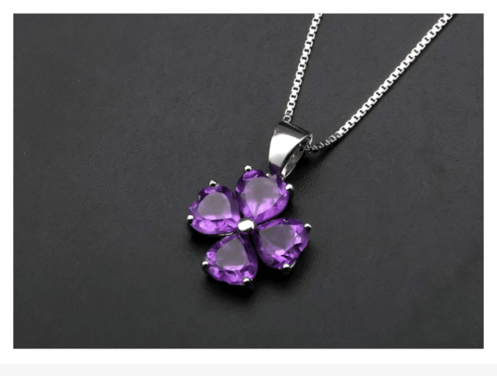 Four-leaf Clover Necklace S925 Sterling Silver Natural Amethyst Necklace Pendant