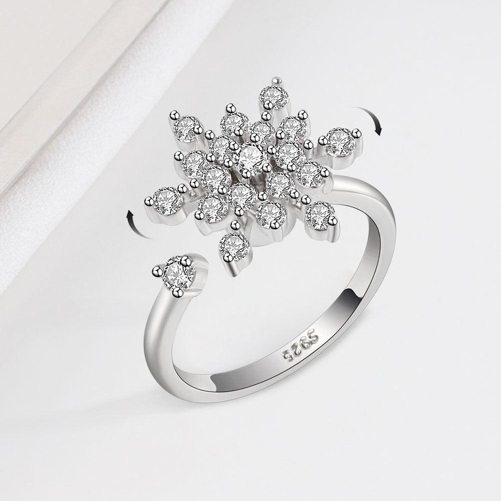 Tiktok Jewellery Classic Turnable Snowflake Handmade Silver Ring-BlingRunway