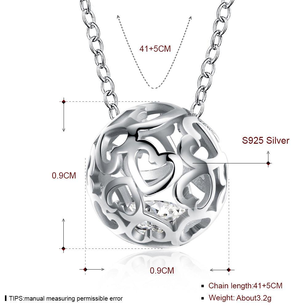 Spherical Hollow Heart Pendant S925 Sterling Silver Necklace