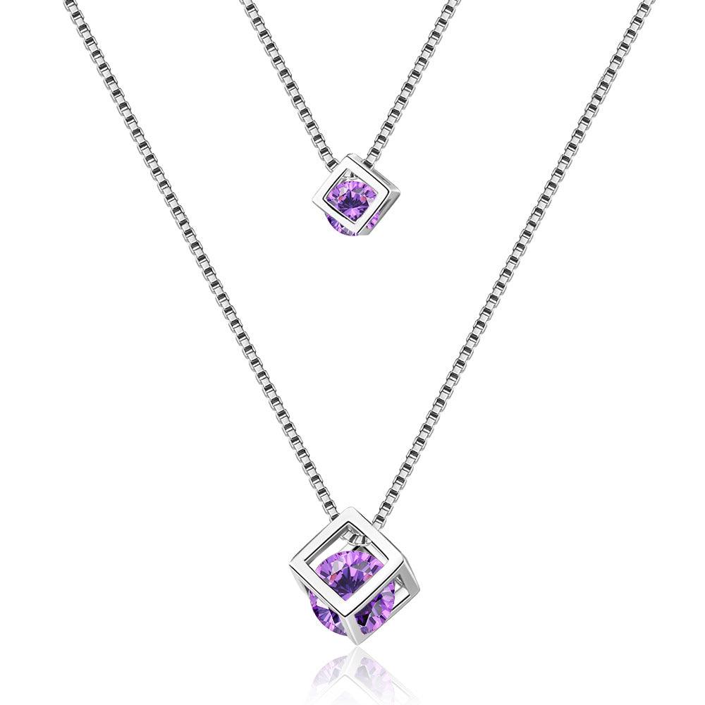 Bling Runway Love Cube Zircon Pendant Necklace Double Necklace Trend Necklace-BlingRunway