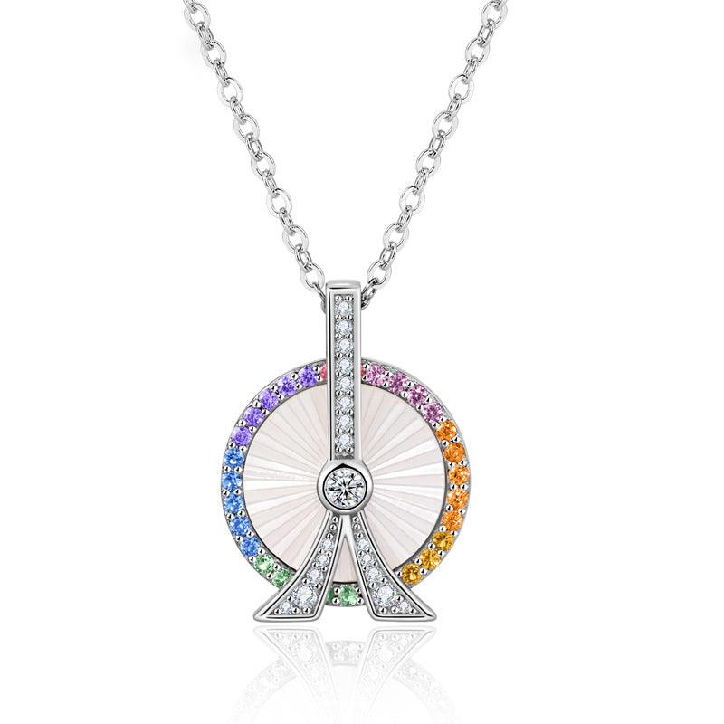 Rainbow Ferris Wheel Pendant S925 Sterling Silver Necklace-BlingRunway