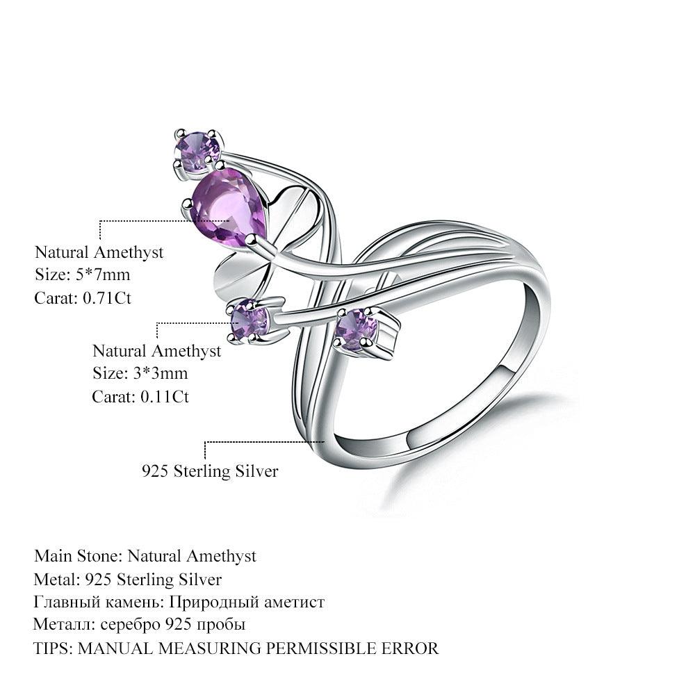 Natural Amethyst S925 Sterling Silver Ring-BlingRunway