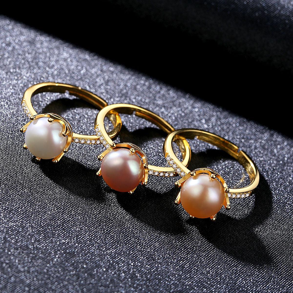 Freshwater Pearl 18K Gold Plated Handmade Silver Ring-BlingRunway