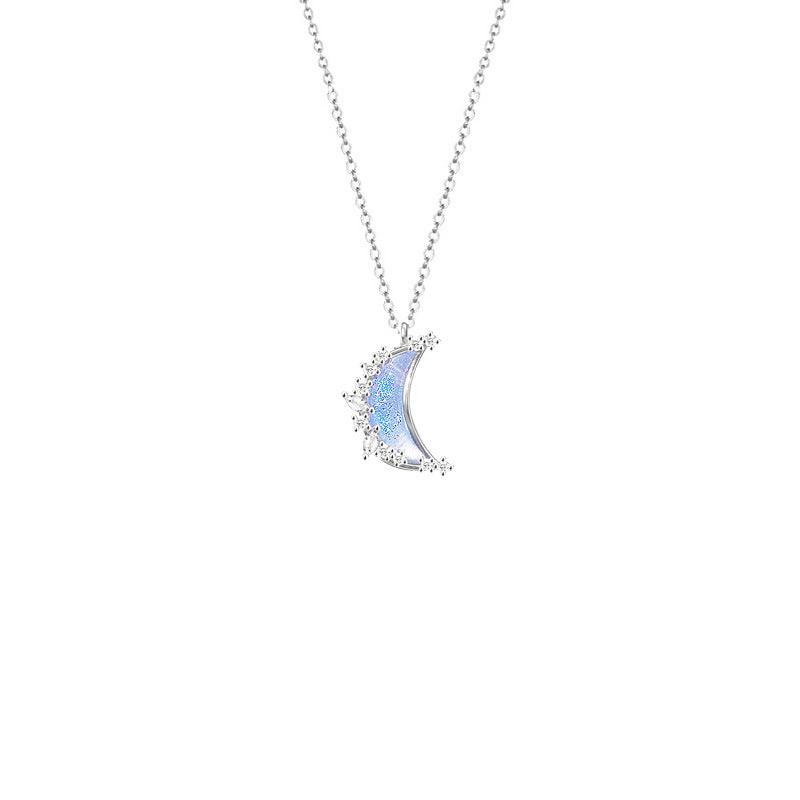 Aurora Series Classic Star Moon Pendant S925 Sterling Silver Necklace