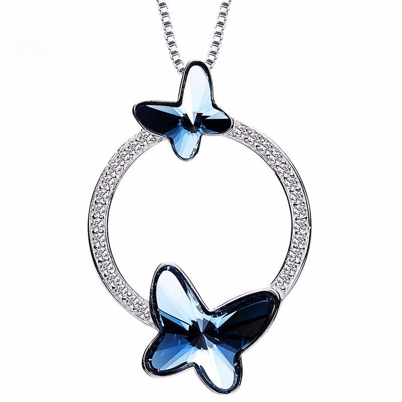 Sterling Silver Crystal Blue Butterfly Necklace