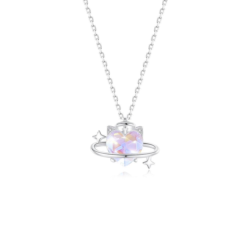 Aurora Series Devil Star Angel Heart Pendant S925 Sterling Silver Necklace-BlingRunway