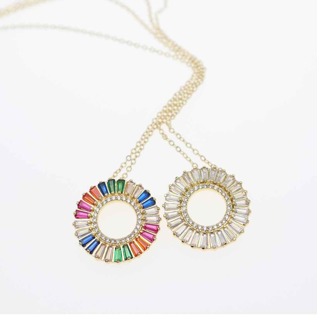 Bling Runway Rainbow series round rainbow gemstone gold necklace