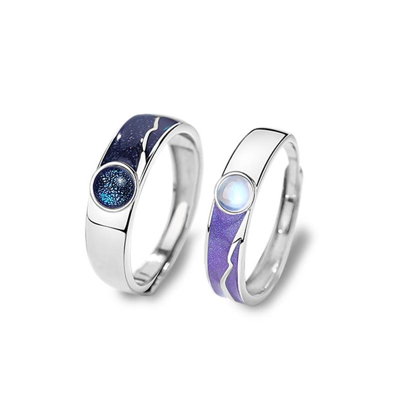 Stars and Galaxy S925 Sterling Silver Couple Rings-BlingRunway