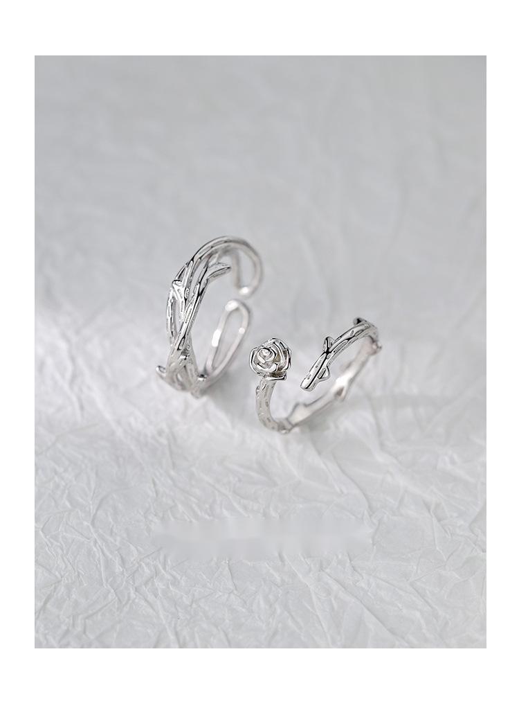 Blingrunway S925 sterling silver rose and thorns couple ring