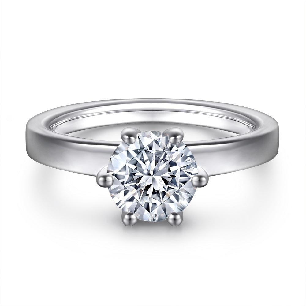 Bling Runway Classic simple six-claw one-carat handmade silver zircon ring-BlingRunway