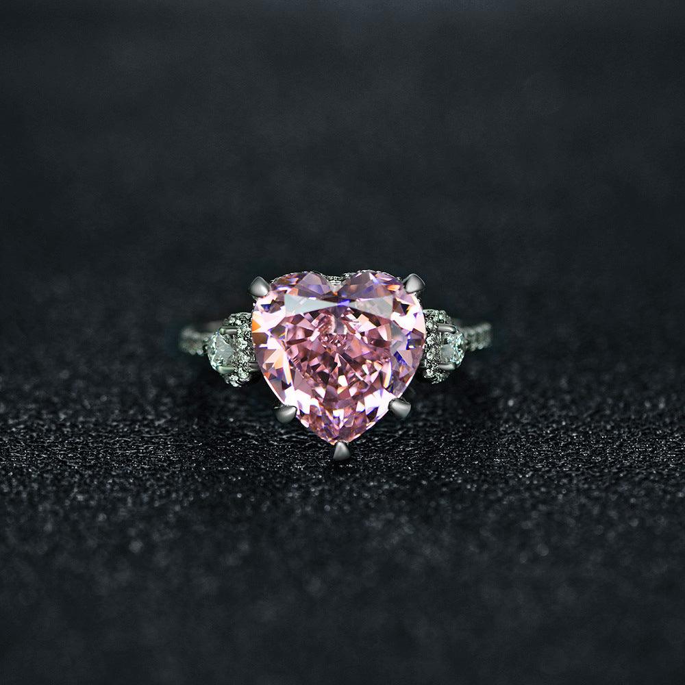 Pink Heart Zircon Handmade Silver Ring