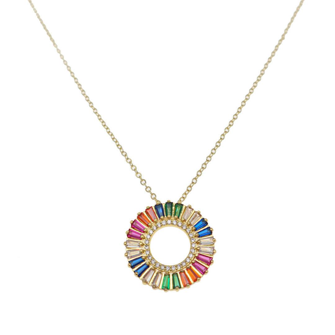 Bling Runway Rainbow series round rainbow gemstone gold necklace