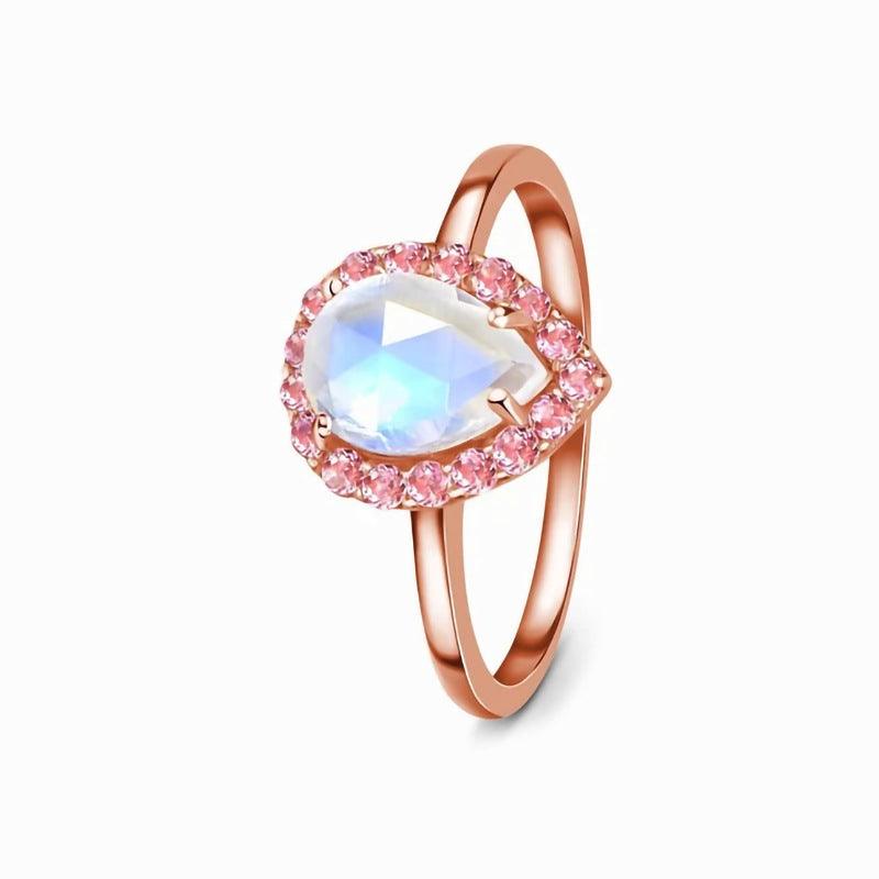 Waterdrop Moonstone Rose Gold Handmade Silver Ring-BlingRunway