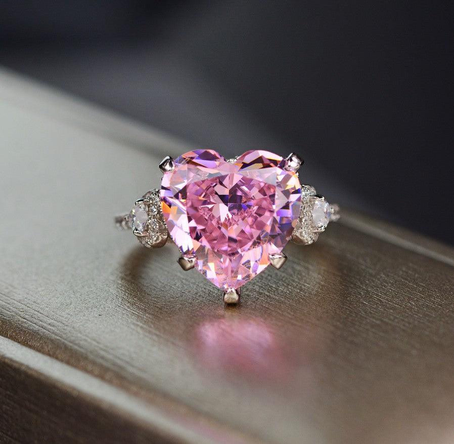 Pink Heart Zircon Handmade Silver Ring