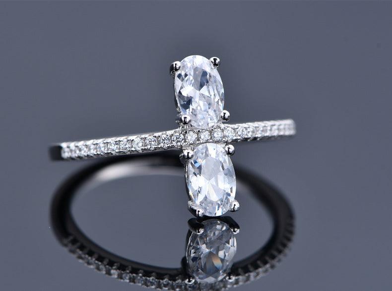 4*6mm double main diamond inlaid handmade series S925 sterling silver ring