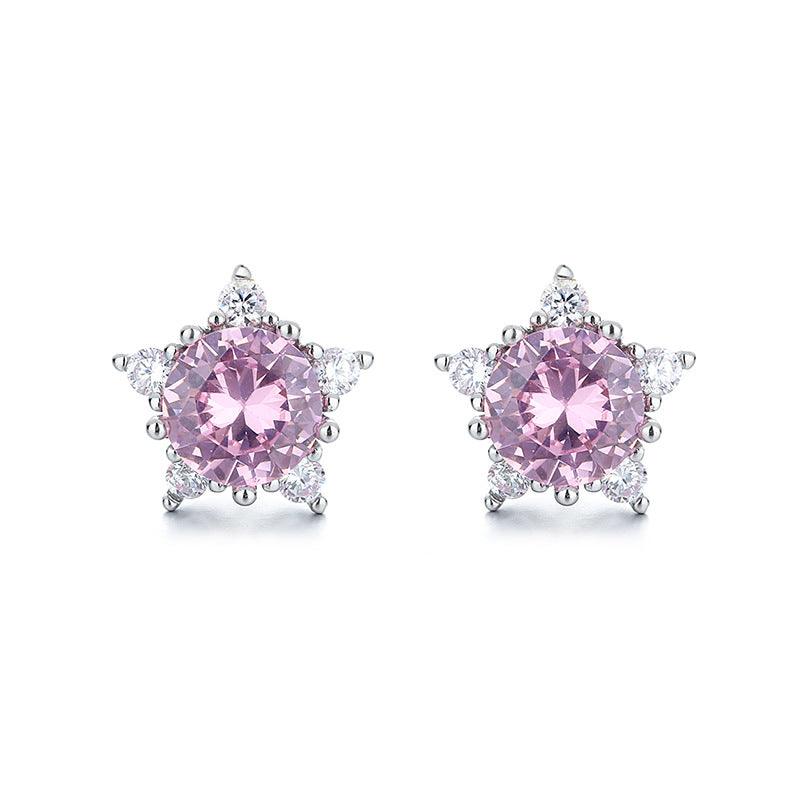 Bling Runway star female zircon earrings pink Zircon cute earrings-BlingRunway