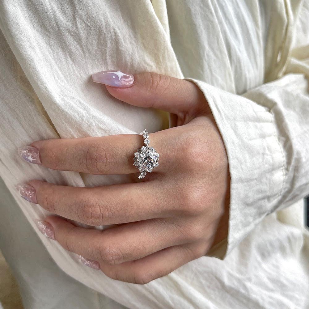 5A Zircon Snowflake Handmade Silver Ring-BlingRunway