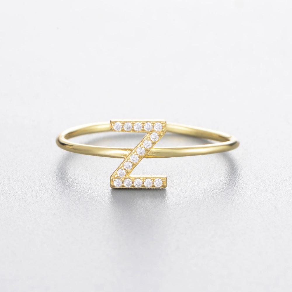 Simple 26 English Alphabet Zircon Sterling Silver Ring-BlingRunway