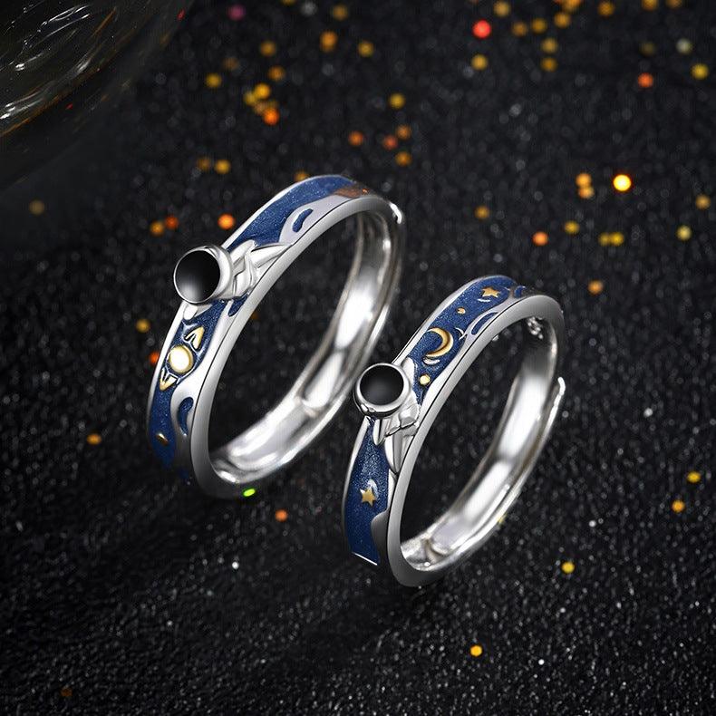 Roaming the Galaxy Astronaut 925 Sterling Silver Couple Ring