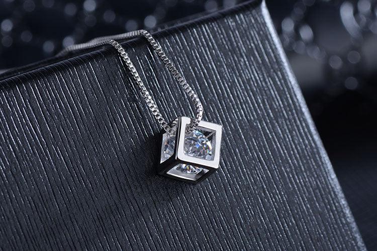 Bling Runway Love Cube Zircon Pendant Necklace Double Necklace Trend Necklace