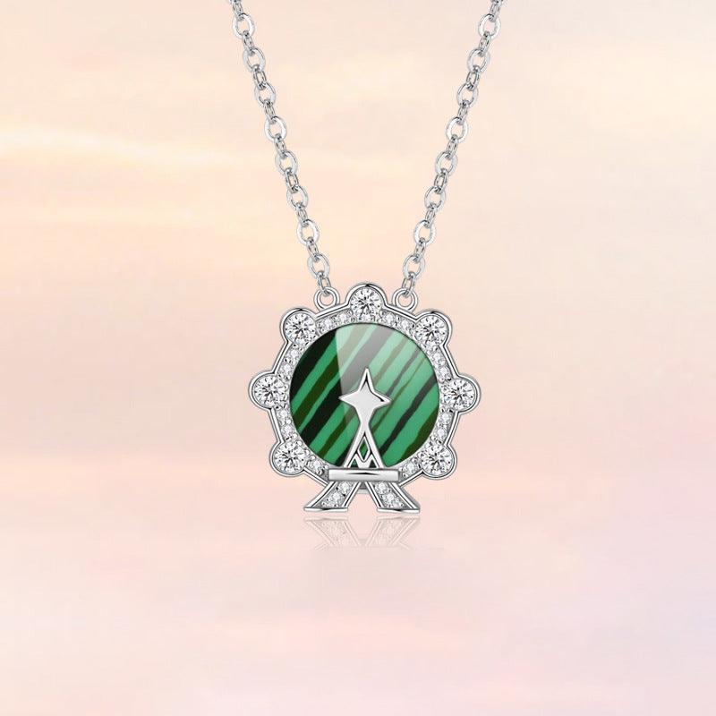 Malachite Ferris Wheel Pendant S925 Sterling Silver Necklace-BlingRunway